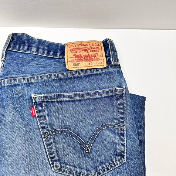 Levi’s 505 36x32 Regular Fit Red Tab Blue Jeans Mens Cotton - Picture 2 of 7